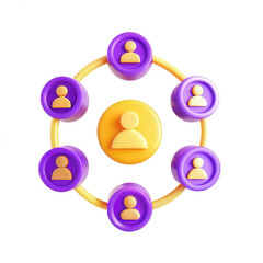 Poster - A colorful 3D rendered illustration showing a central figure connected to multiple surrounding icons representing people in a social network.
