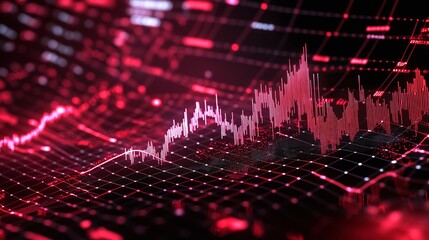 Poster - dynamic digital graph with red and black elements representing financial data trends and analysis on