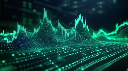 Poster - dynamic digital waveforms representing data analytics and futuristic technology concepts.