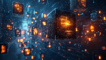 Poster - A futuristic blockchain technology background, based on a stock image