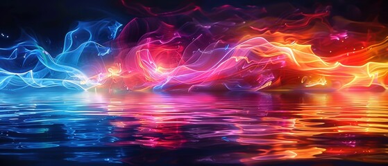 Wall Mural - Colorful Light Waves Reflecting on Water Surface