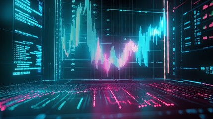 Poster - futuristic data analytics interface displaying vibrant charts and graphs against a dark backdrop.