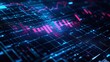 © Tackey - Futuristic data visualization with glowing graphs and digital elements on a blue and pink background.