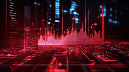 Poster - futuristic data visualization with red graph on digital interface, depicting analytics and statistic