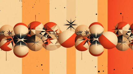 Illustration of christmas balls with geometric shapes on a light orange background