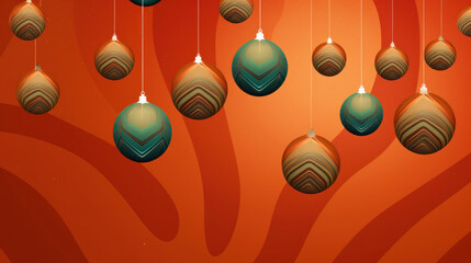 Illustration of christmas balls with geometric shapes on a vivid brown background