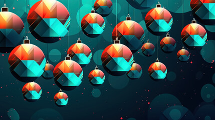 Wall Mural - Illustration of christmas balls with geometric shapes on a vivid cyan background