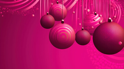 Wall Mural - Illustration of christmas balls with geometric shapes on a vivid magenta background