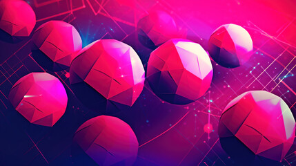 Wall Mural - Illustration of christmas balls with geometric shapes on a vivid magenta background