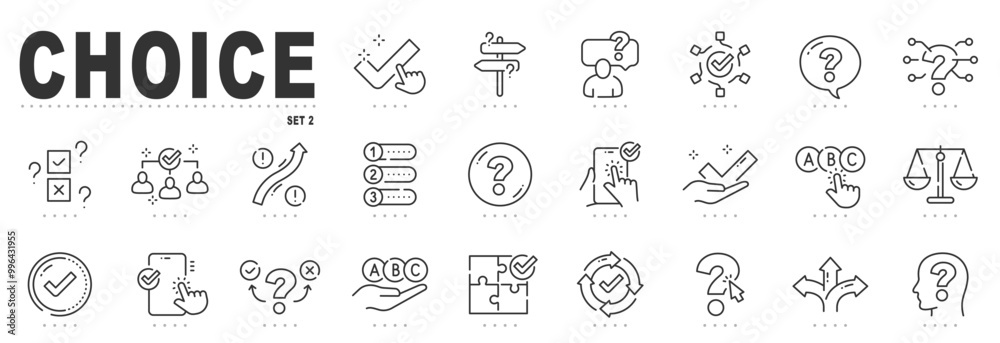 Modality Choice Icon Set of making choice related line icons. Survey, checklist, feedback ...