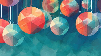 Wall Mural - Illustration of christmas balls with geometric shapes on a colorful background