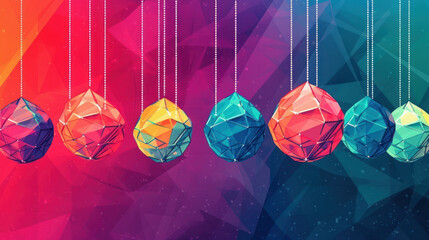 Wall Mural - Illustration of christmas balls with geometric shapes on a colorful background