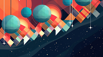 Illustration of christmas balls with geometric shapes on a colorful background