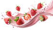 © Alena - Strawberry milk liquid movement with whole strawberries, cut out and isolated on transparent background png