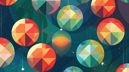 Wall Mural - Illustration of christmas balls with geometric shapes on a colorful background