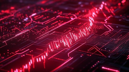 Poster - futuristic digital interface with glowing red lines representing data flow and connectivity.