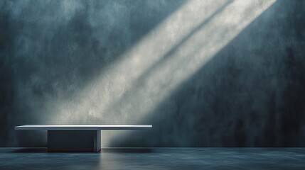 Poster - A spotlight is shining on an empty white table, with a grey wall in the background. A web banner with empty space on the right