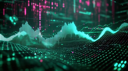 Aufkleber - futuristic digital wave patterns with neon colors representing data flow and technology.