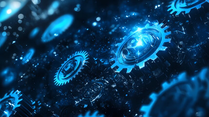 Abstract blue digital gears for ai innovation business and tech industry growth futuristic. Industrial Revolution. Illustration