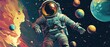 © Tun - A goofy astronaut floating in space while juggling planets with a surprised expression
