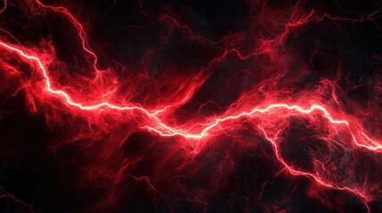 Poster - Bright red lightning streaks illuminate a black abstract background, creating a dramatic electric effect
