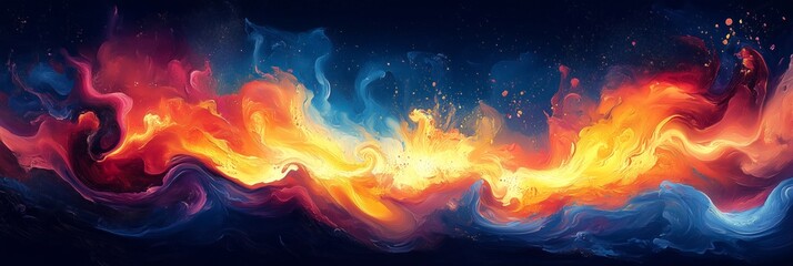 Aufkleber - An abstract painting with swirling colors and fluid shapes, resembling an otherworldly landscape of fire and ice