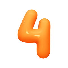 Poster - Number 4. Four Number sign orange soft color. Realistic 3d design in cartoon balloon style. Isolated on white background. vector illustration
