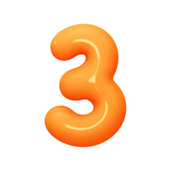 Poster - Number 3. Three Number sign orange soft color. Realistic 3d design in cartoon balloon style. Isolated on white background. vector illustration