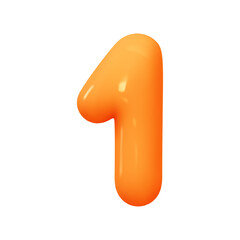 Poster - Number 1. One Number sign orange soft color. Realistic 3d design in cartoon balloon style. Isolated on white background. vector illustration