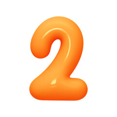 Poster - Number 2. Two Number sign orange soft color. Realistic 3d design in cartoon balloon style. Isolated on white background. vector illustration