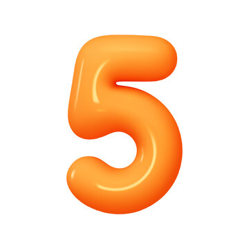 Number 5. Five Number sign orange soft color. Realistic 3d design in cartoon balloon style. Isolated on white background. vector illustration