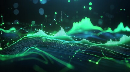 Poster - vibrant soundwave visualization with green hues, representing audio data and digital sound frequenci