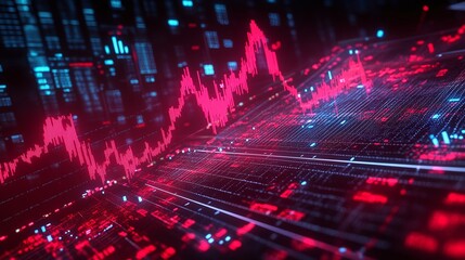 Poster - visual representation of digital data trends with vibrant red and blue lines reflecting high-tech da