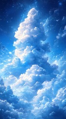 Poster - Dreamy sky filled with fluffy white clouds.