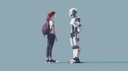 Sticker - A woman and a robot are standing next to each other