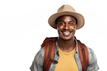 Canvas Print - African-American man traveler portrait smiling adult.