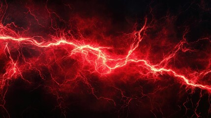 Wall Mural - electric red lightning branches out in sharp patterns on a dark background, giving a powerful abstra
