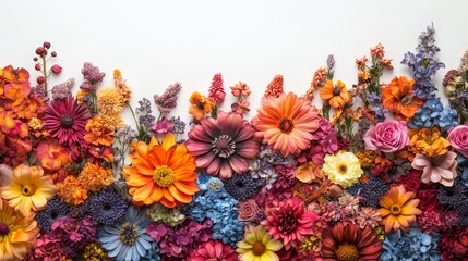 Poster - Bright and vivid floral arrangements form a captivating wall of colors and patterns, featuring a variety of flowers that blend harmoniously to create a stunning visual experience
