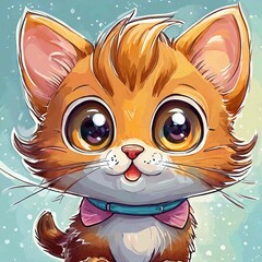 Poster - adorable cute kittens with huge eyes vector cartoon