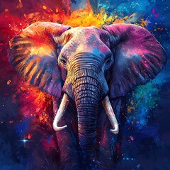 Wall Mural - Elephant in an explosion of colors