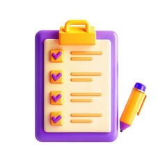 Poster - A vibrant 3D depiction of a checklist clipboard with checkmarks and a pen, symbolizing organization and productivity.