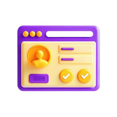 Poster - A modern 3D colorful user interface design featuring a profile icon, buttons, and input fields in vibrant purple and yellow hues.