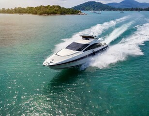 Aerial view of luxury speedboat floating on the sea