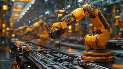 Poster - Robots in a fully automated factory handling logistics, materials, and production, efficiency in Industry 40