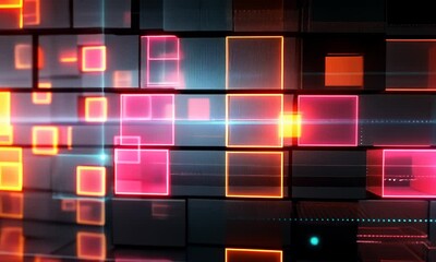 Poster - A wall of colorful blocks with a neon glow Video