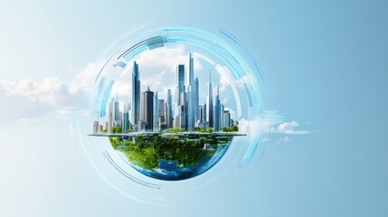 Wall Mural - Futuristic Cityscape on the Globe with Digital Elements