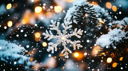 Snowflake Ornament Adorned with Festive Lights