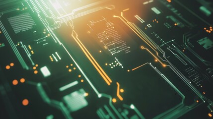 Poster - An electronics factory assembly line includes detailed assembly of microprocessors,
