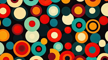 Poster - Geometric abstract pattern with repeating circles and bright, contrasting colors.