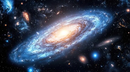 Wall Mural - Spiral Galaxy in Deep Space with Stars and Nebulae